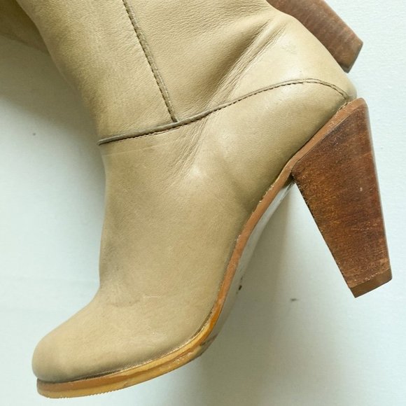 Vintage Frye Light Beige Leather Unique Knee High Boots 6.5 - Picture 12 of 15